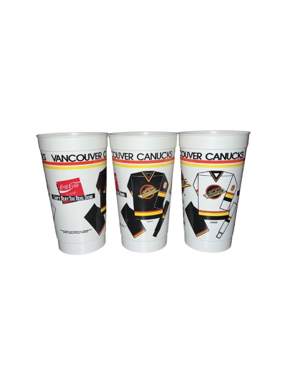 Vintage Vancouver Canucks Coca-Cola Collectible White Plastic Cups - Set of 3